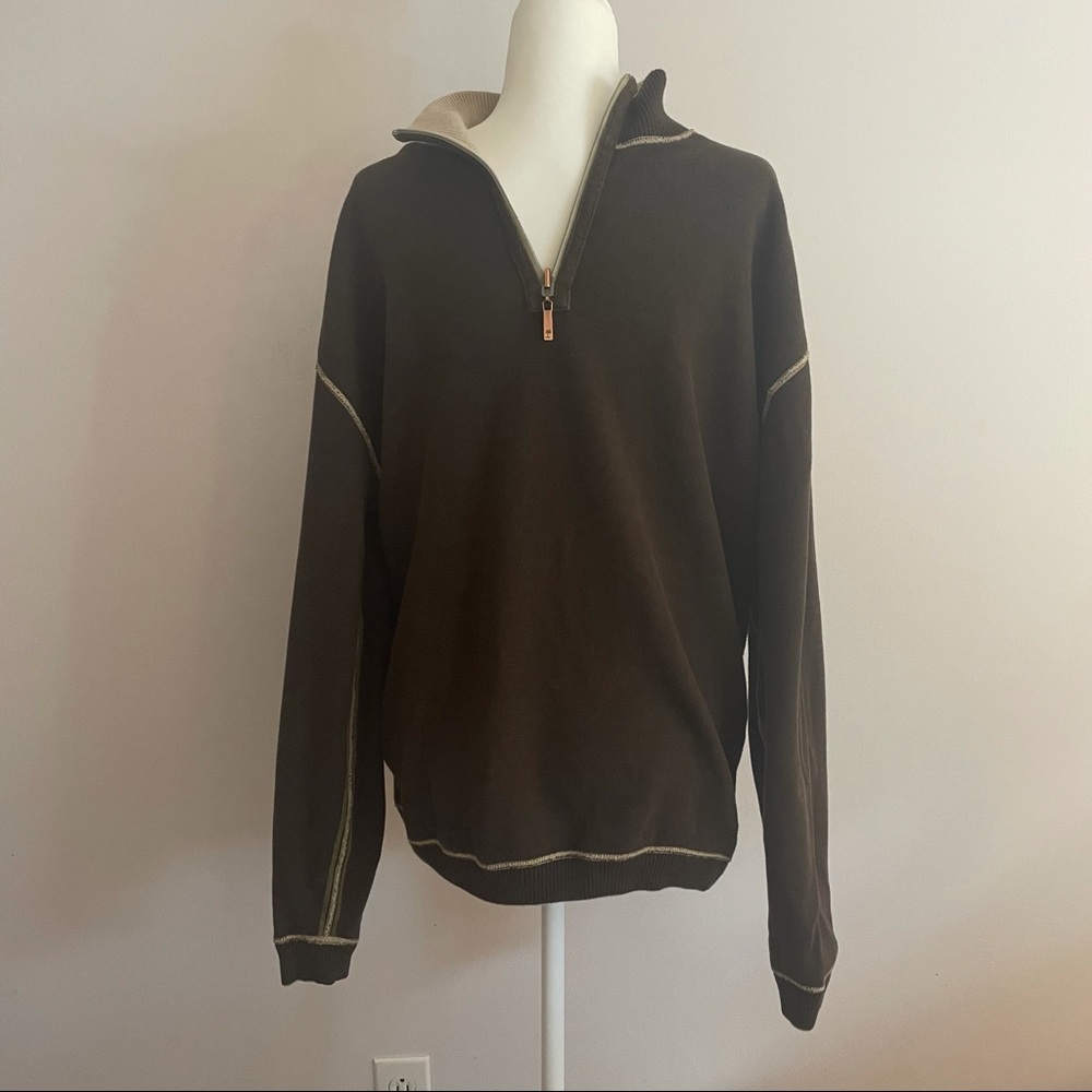 Tommy Bahama Dark Brown/Tan Reversible 1/4 Zip Pullover Sweater L